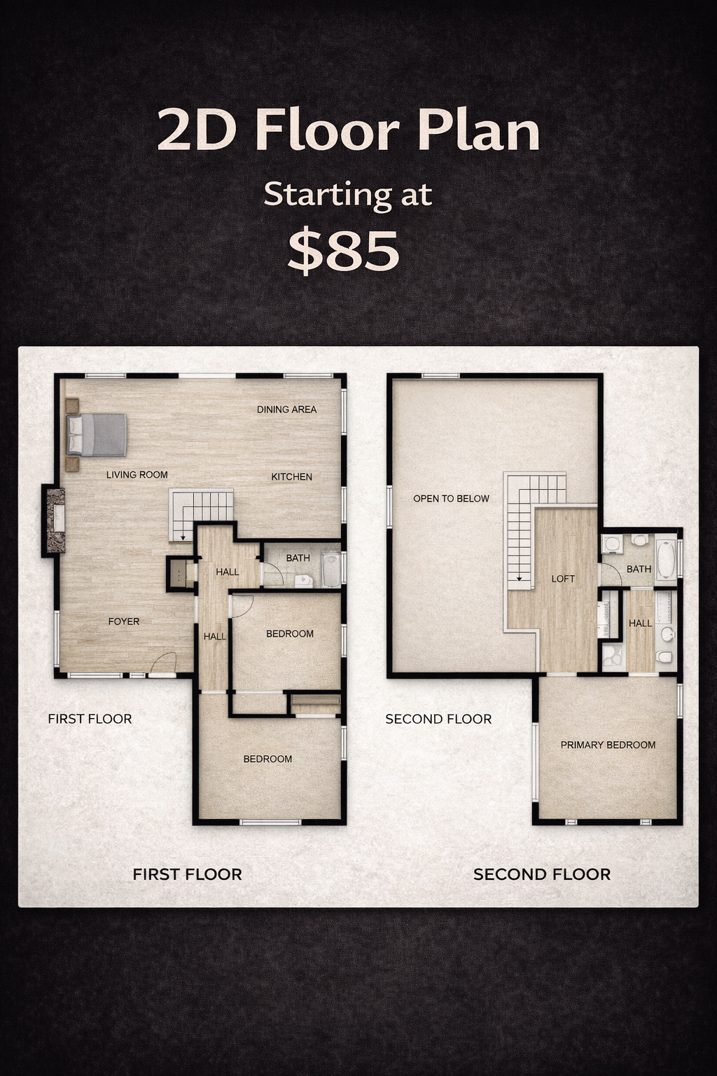 2D Schematic Floor Plan with Measurments